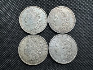 lot 46 image: Four Circulated 1921-D Morgan Silver Dollars
