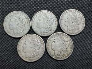 lot 47 image: Five Circulated 1921-S Morgan Silver Dollars