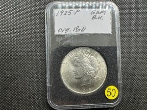 lot 50 image: 1925-P Peace Silver Dollar Marked Gem BU From Original Roll
