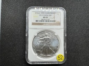 lot 52 image: 2011 1 Oz. 25th Anniv. Silver American Eagle NGC MS69