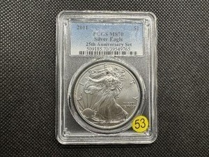 lot 53 image: 2011 1 Oz. Silver American Eagle PCGS MS70  25th Anniv. Set - Perfect Grade