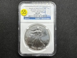 lot 55 image: 2013-w 1 Oz. Silver American Eagle NGC MS69 - Early Releases
