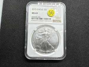lot 56 image: 2015 1 Oz. Silver American Eagle NGC MS69