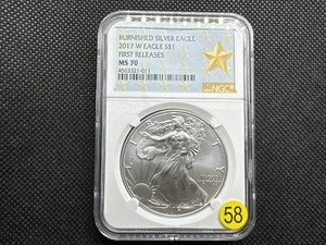 lot 58 image: 2017 Burnished Silver American Eagle NGC MS70 First Releases - Perfect Grade