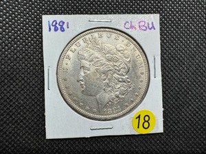 lot 18 image: 1881 Morgan Silver Dollar Marked CH BU When Purchased