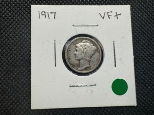 lot 95 image: 1917 Mercury Dime Marked VF When Purchased