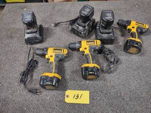 lot 131 image: (3) Dewalt 12 Volt Drills, Uncharge...
