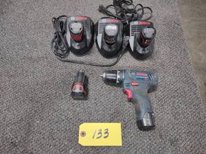 lot 133 image: Bosch 12 Volt Drill, (5) Batteries,...