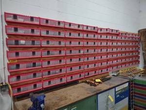 lot 230 image: (63) Wall Mount Bins with Hardware,...