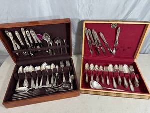 2 Vintage Flatware Sets in Wooden Boxes