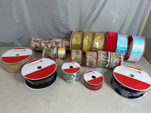 lot 76 image: 20 New Rolls of Holiday Decor Ribbon