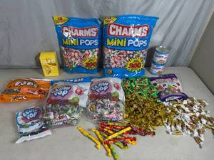 lot 94 image: Assorted Candy, 500 Charms Mini Pops, Blow Pops, and More