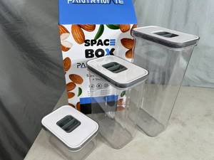 lot 181 image: Set of 3 New Pantrymate Space Box Leak Proof Food Storage Containers