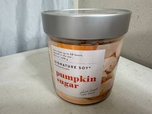 lot 207 image: New Signature Soy Plant Based Wax Blend 2 Wick Candle - Pumpkin Sugar