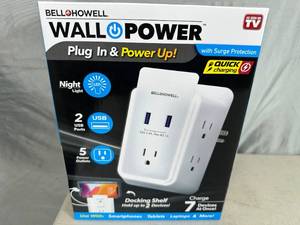 lot 214 image: New Wall Power Station with Fast Charging USB Ports, Nightlight, and More