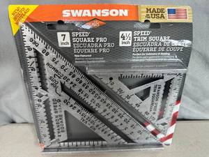 lot 302 image: New Swanson 2 pc Speed Square Set - 7 inch and 4 12 inch.
