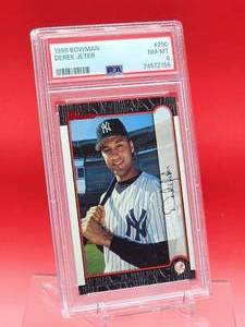 lot 140 image: 1999 Bowman Baseball Derek Jeter Card #290 Near Mint-Mint PSA 8