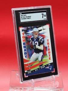 lot 183 image: 2008 Topps Football Tom Brady Tribute Card #TBT-TB15 Near Mint SGC 7