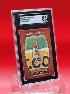 lot 149 image: 2013 Topps Gypsy Queen Baseball Mike Trout Glove Stories Card #GS-MT Near Mint-Mint SGC 8