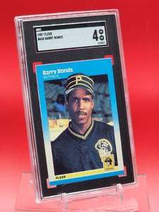 lot 129 image: 1987 Fleer Baseball Barry Bonds Rookie Card #604 Very Good-Excellent SGC 4