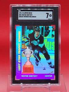 lot 23 image: 1991-92 Upper Deck Hockey Wayne Gretzky Award Winner Hologram Card #AW6 Near Mint SGC 7
