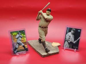 lot 18 image: 2007 New York Yankees HOF Great Babe Ruth Action Figure with (2) Baseball Cards