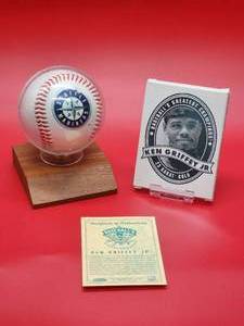 lot 145 image: 1996 Bleachers 23 Karat Gold Baseball Card of Seattle Mariners HOF Great Ken Griffey Jr with Ball