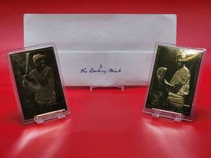 lot 150 image: (2) Bradbury Mint 22 Karat Gold Cards of HOF Greats Featuring Babe Ruth & Jim Palmer