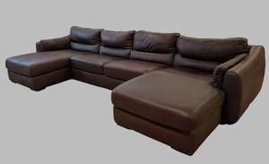 lot 1 image: LL - Natuzzi Odessa Brown Italian Leather Sectional Sofa