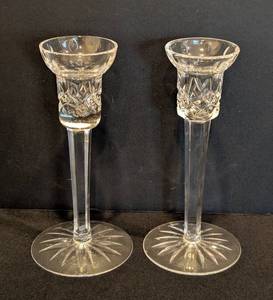 lot 46 image: LL - Pair of Waterford Lismore Crystal Candleholders, 7 Inch Tall