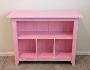 lot 53 image: LL - Pink Wooden Shelf Unit with Compartments