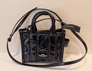 lot 72 image: LL - Marc Jacobs The Shiny Crinkle Micro Tote Black Leather Crossbody Bag Handbag