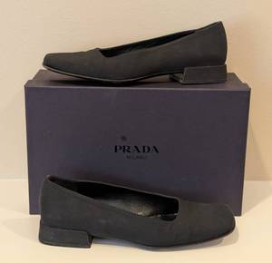 lot 73 image: LL - Prada Black Popeline Stretch Womens Shoes Size 35.5 with Box