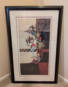 lot 76 image: LL - Framed G Roybal Boulanger 1975 Art Print Featuring Whimsical Figures