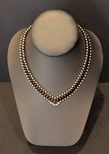 lot 106 image: LL - Beaded Necklace with Black Beads and 14k Gold Clasp, 16 Inch Length
