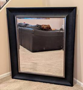 lot 111A image: LL - Large 36 x 42 Inch Black and Gold Vanity Beveled Mirror