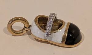 lot 116 image: LL - Aaron Basha 18k Gold Shoe Pendant with Diamond Accents