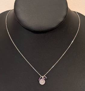lot 117 image: LL - 14k White Gold Star of David Necklace with Amethyst Accents, 16 Inch