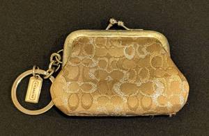 lot 119 image: LL - Coach Signature Fabric Coin Purse Keychain 2.5 x 3.5 Inches