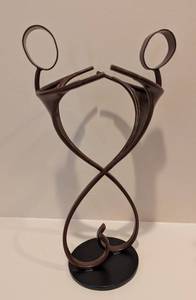 lot 132A image: LL - Metal Abstract Sculpture of Two Figures Embracing, 15 Inch Signed