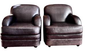 lot 4H image: LR - Pair of Leathercraft Vintage Leather Armchairs