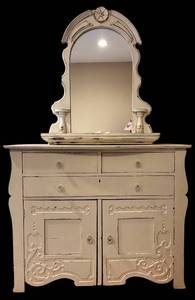 lot 13HH image: BR - Vintage Two-Piece Dresser with Ornate Mirror