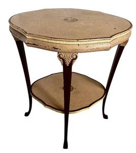 lot 14H image: MBR - Vintage Two-Tier Side Table with Carved Legs and Painted Detailing