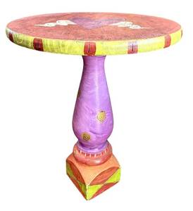 lot 19H image: LR - Hand-Painted Imagine Pedestal Accent Table by Julia 2006