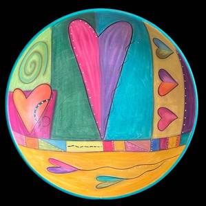 lot 21H image: ML - Large Hand-Painted Ceramic Bowl with Abstract Heart Design