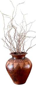 lot 25H image: ML - Large Decorative Clay Planter with Painted Geometric Pattern and Twisted Branches