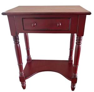 lot 30H image: ML - Country Corner Red Wooden Side Table with Drawer and Shelf