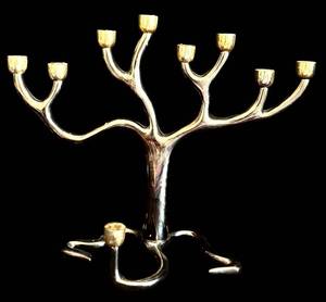 lot 31H image: ML - Sandra Kravitz by Rose NT Tree Menorah Candle Holder, 8.75 Inches