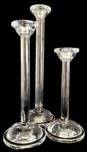 lot 32H image: ML - Set of 3 Clear Glass Candleholders