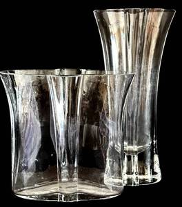 lot 34H image: ML - Set of 2 Glass Scandinavian Vases, Tallest 8 Inches
